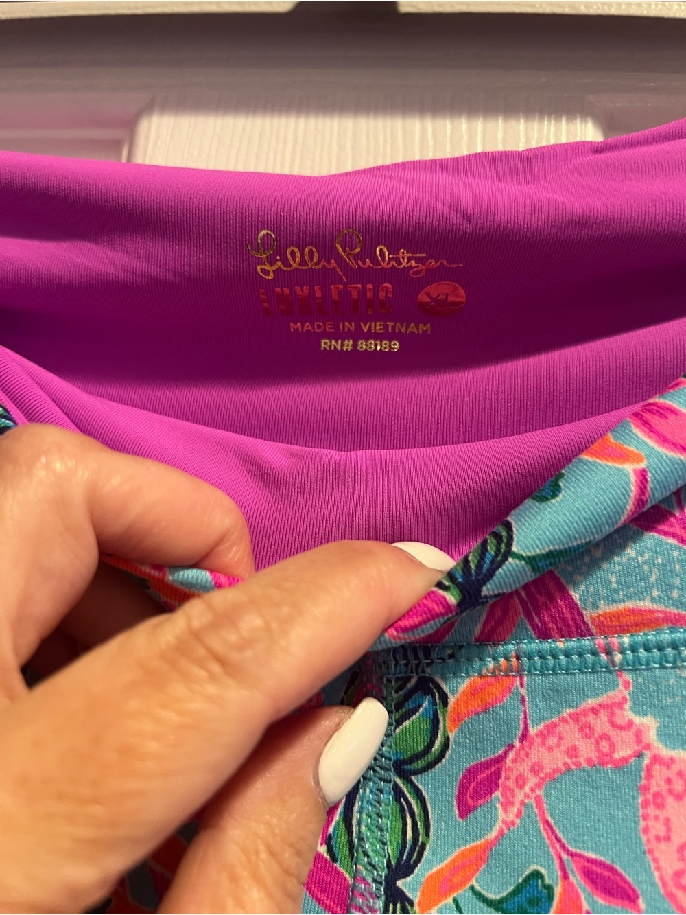 Lilly Pulitzer Aqua Leggings with Pink & Teal Floral Print - Picture 3 of 5